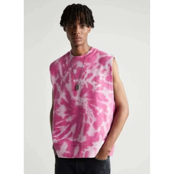 Zara Mens Pullover Crew Neck Sleeveless Vest Top Tie Dye Pink Sz M - Picture 1 of 7